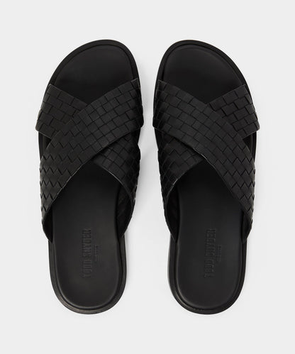 Todd Snyder Porto Woven Leather Sandal - Black