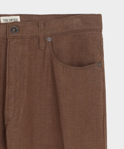 Todd Snyder Straight Fit 5-Pocket Linen Pant - Cigar