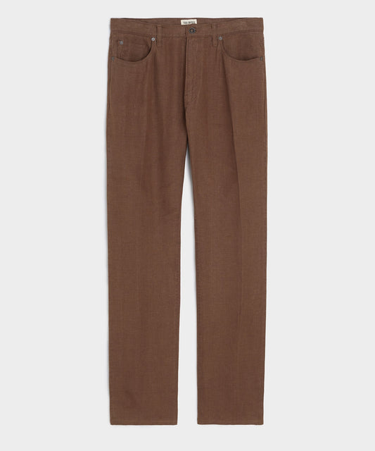 Todd Snyder Straight Fit 5-Pocket Linen Pant - Cigar