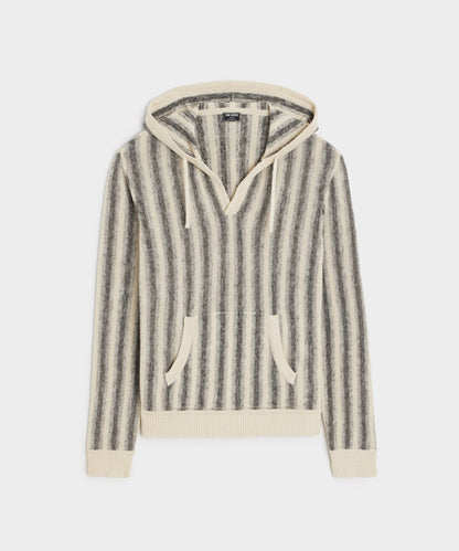 Todd Snyder Linen-Cotton Stripe Popover Hoodie - Silver Mist