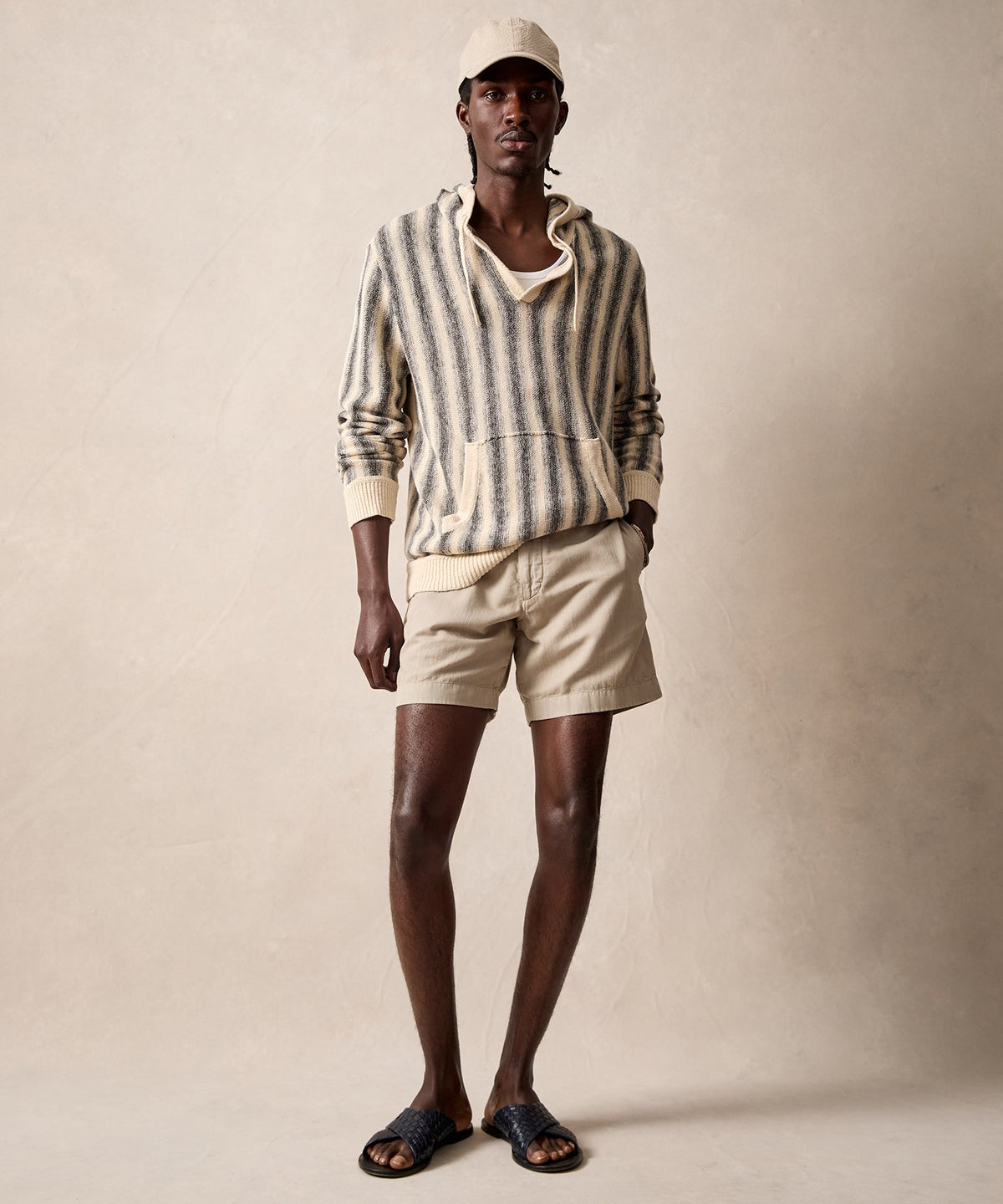 Todd Snyder Linen-Cotton Stripe Popover Hoodie - Silver Mist