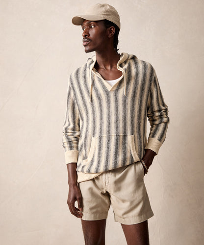 Todd Snyder Linen-Cotton Stripe Popover Hoodie - Silver Mist