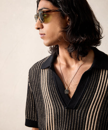 Todd Snyder Striped Short-Sleeve Polo - Black