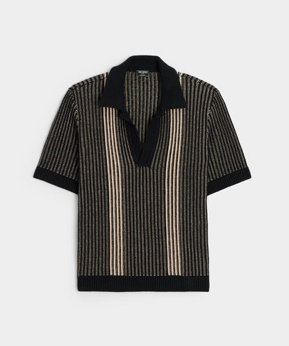 Todd Snyder Striped Short-Sleeve Polo - Black