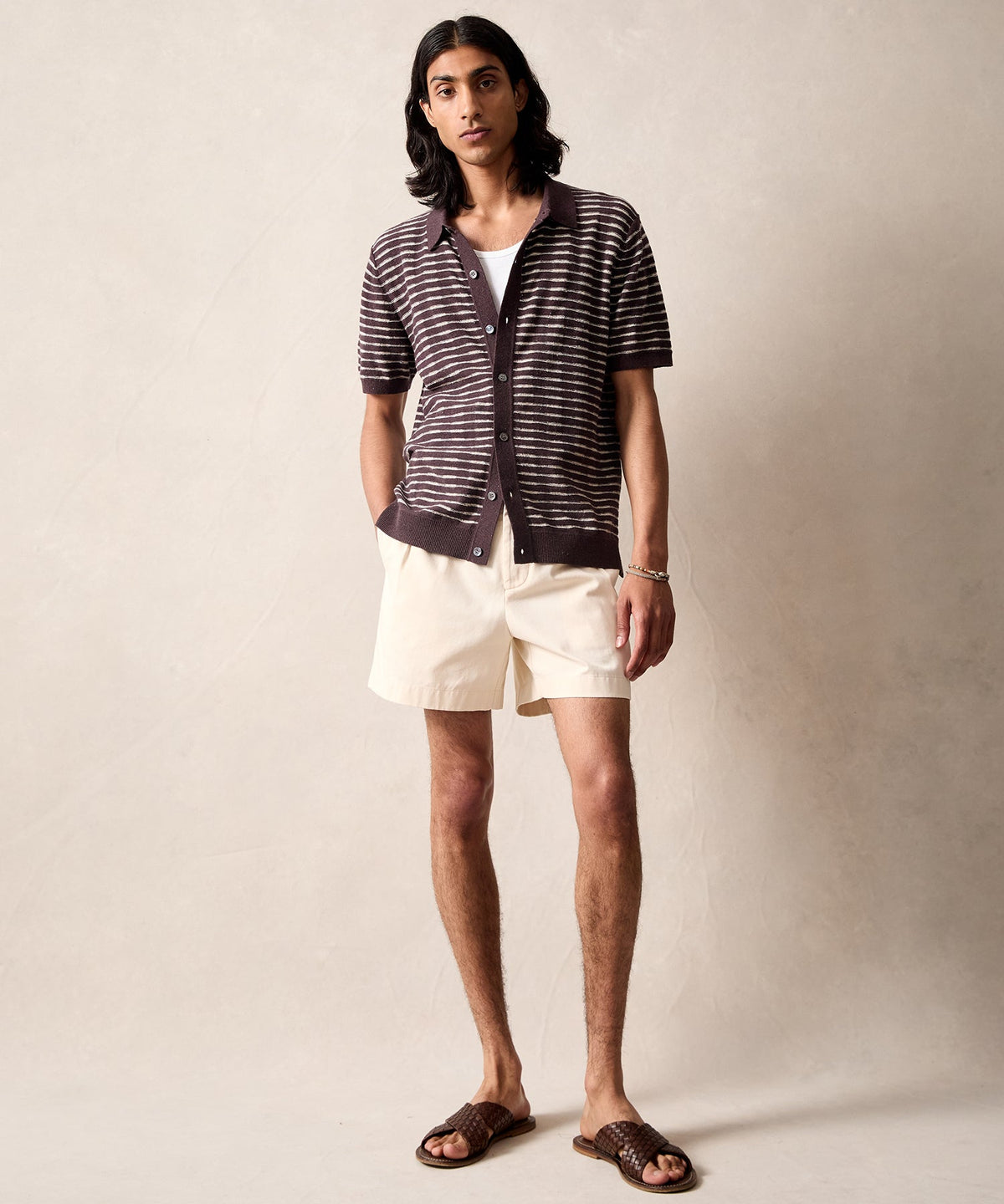 Todd Snyder Wave Stripe Full-Placket Polo - Umber