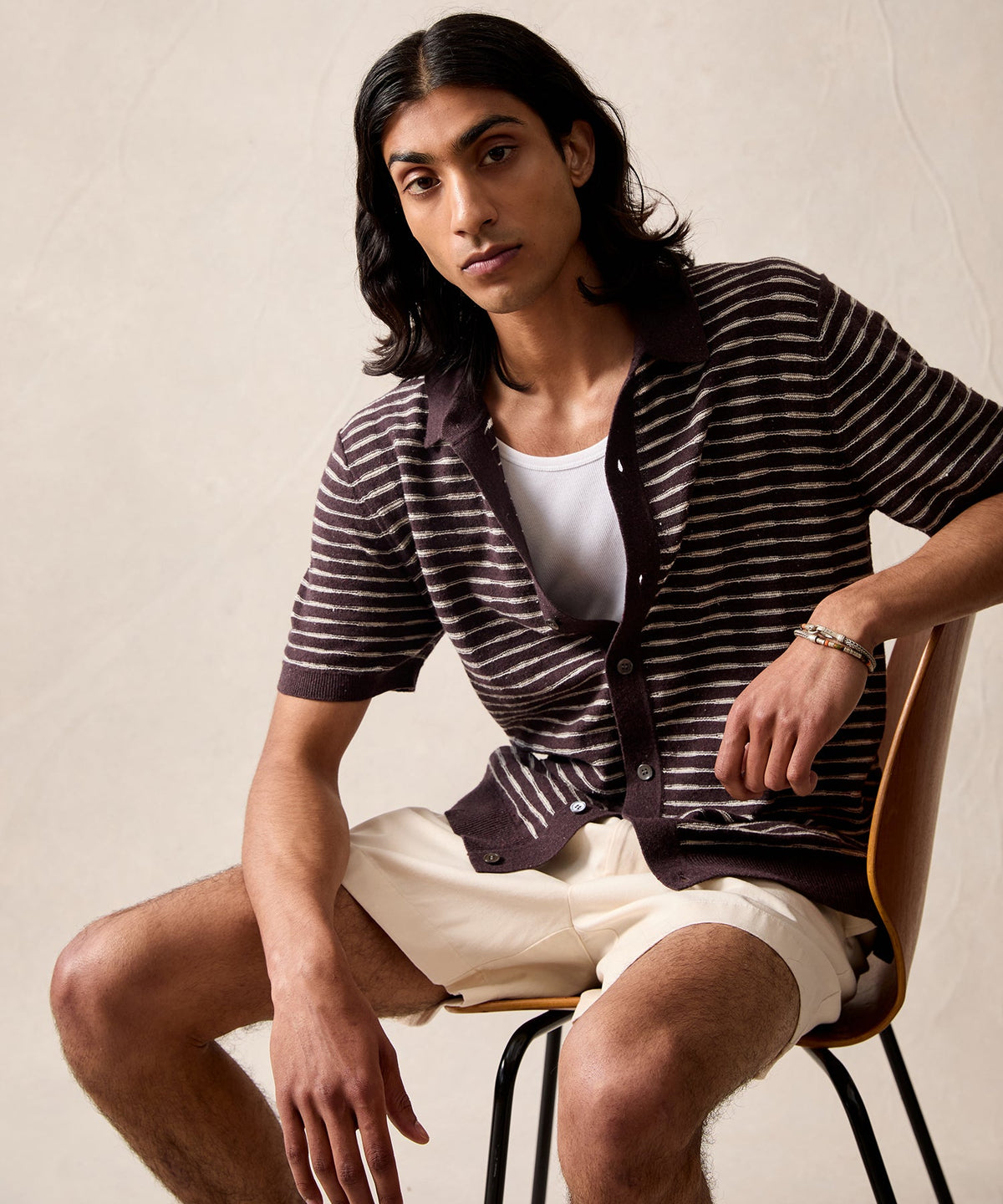 Todd Snyder Wave Stripe Full-Placket Polo - Umber