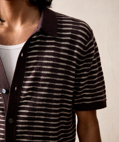 Todd Snyder Wave Stripe Full-Placket Polo - Umber
