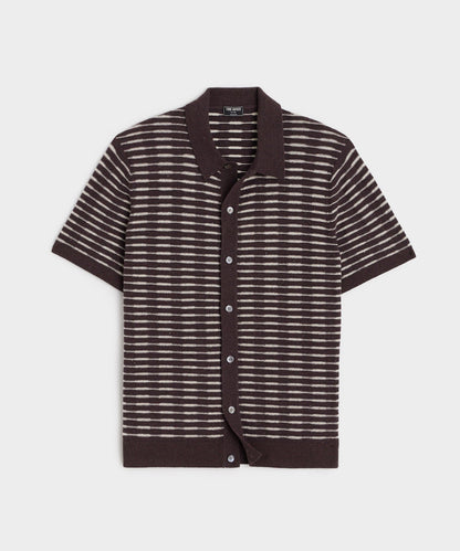 Todd Snyder Wave Stripe Full-Placket Polo - Umber