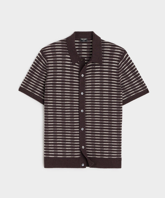 Todd Snyder Wave Stripe Full-Placket Polo - Umber