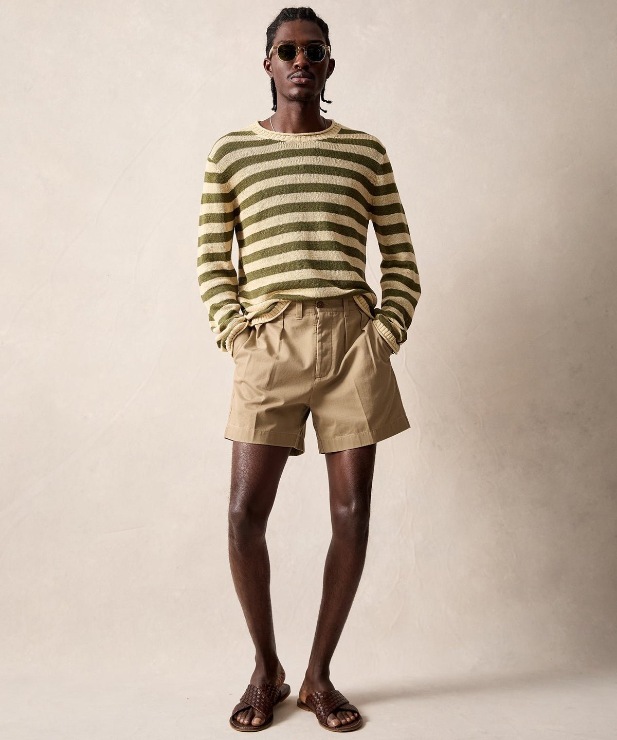 Todd Snyder Linen Striped Crewneck - Olive