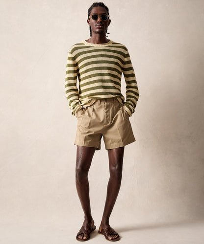 Todd Snyder Linen Striped Crewneck - Olive