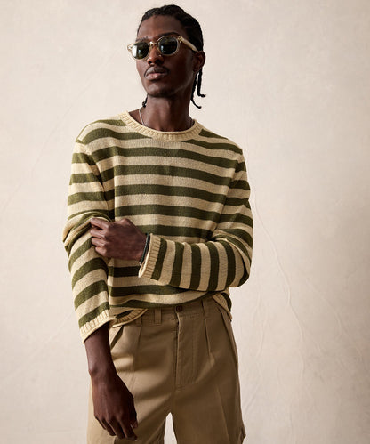 Todd Snyder Linen Striped Crewneck - Olive