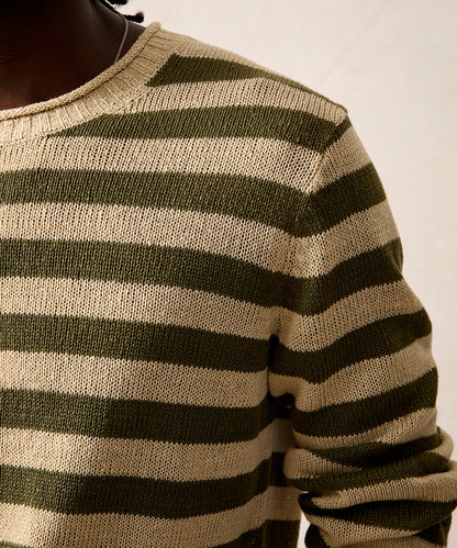 Todd Snyder Linen Striped Crewneck - Olive