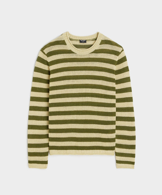 Todd Snyder Linen Striped Crewneck - Olive