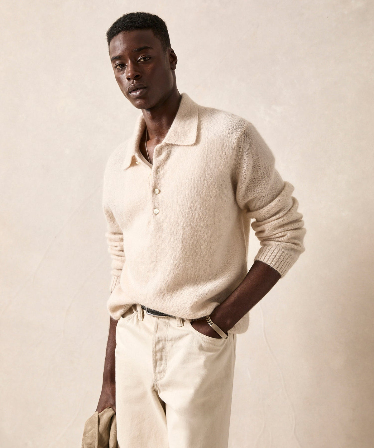 Todd Snyder Relaxed Mohair Sweater Polo - Chalk