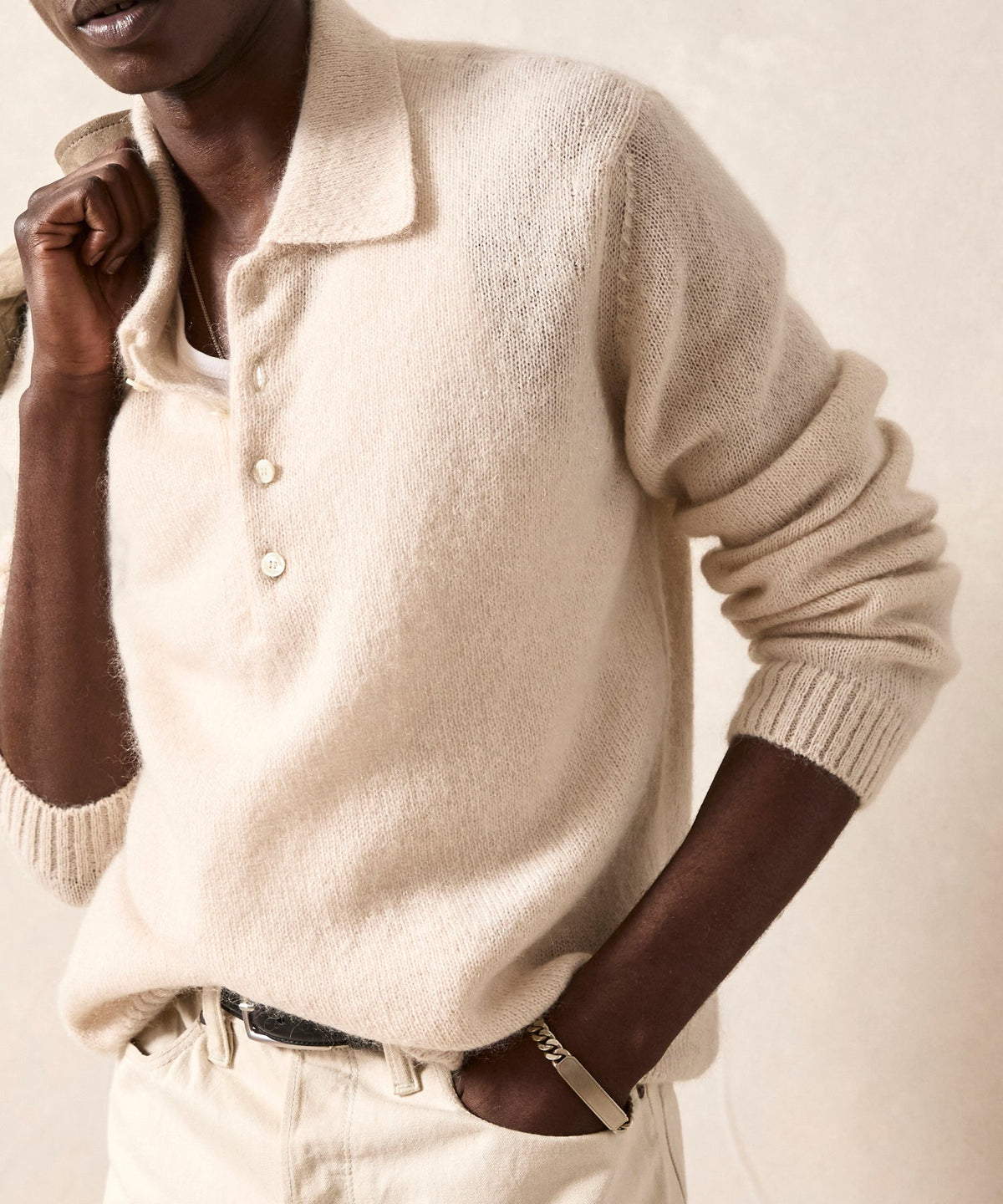 Todd Snyder Relaxed Mohair Sweater Polo - Chalk