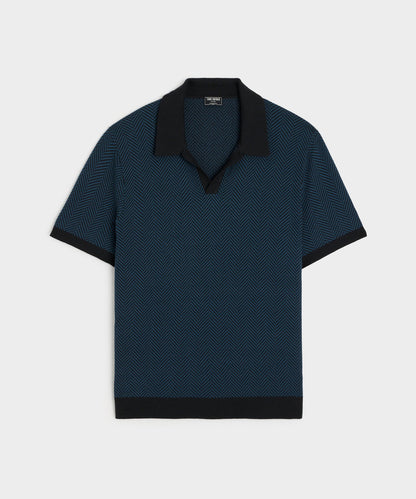 Todd Snyder Herringbone Silk-Cotton Montauk Sweater Polo - Blue Note