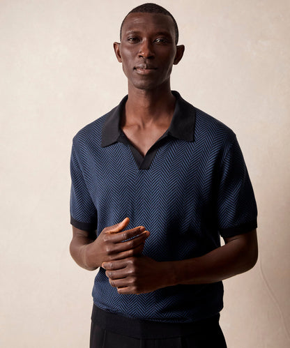 Todd Snyder Herringbone Silk-Cotton Montauk Sweater Polo - Blue Note