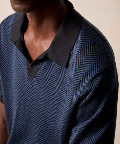 Todd Snyder Herringbone Silk-Cotton Montauk Sweater Polo - Blue Note