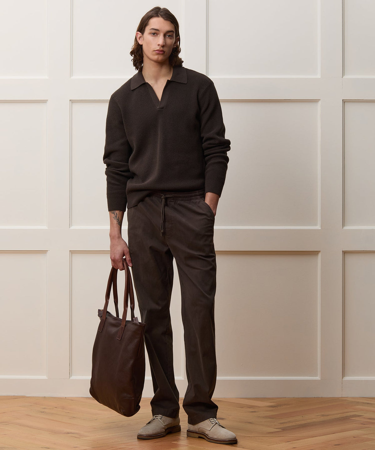 Todd Snyder Straight Fit Cotton Weekend Pant - Espresso Bean