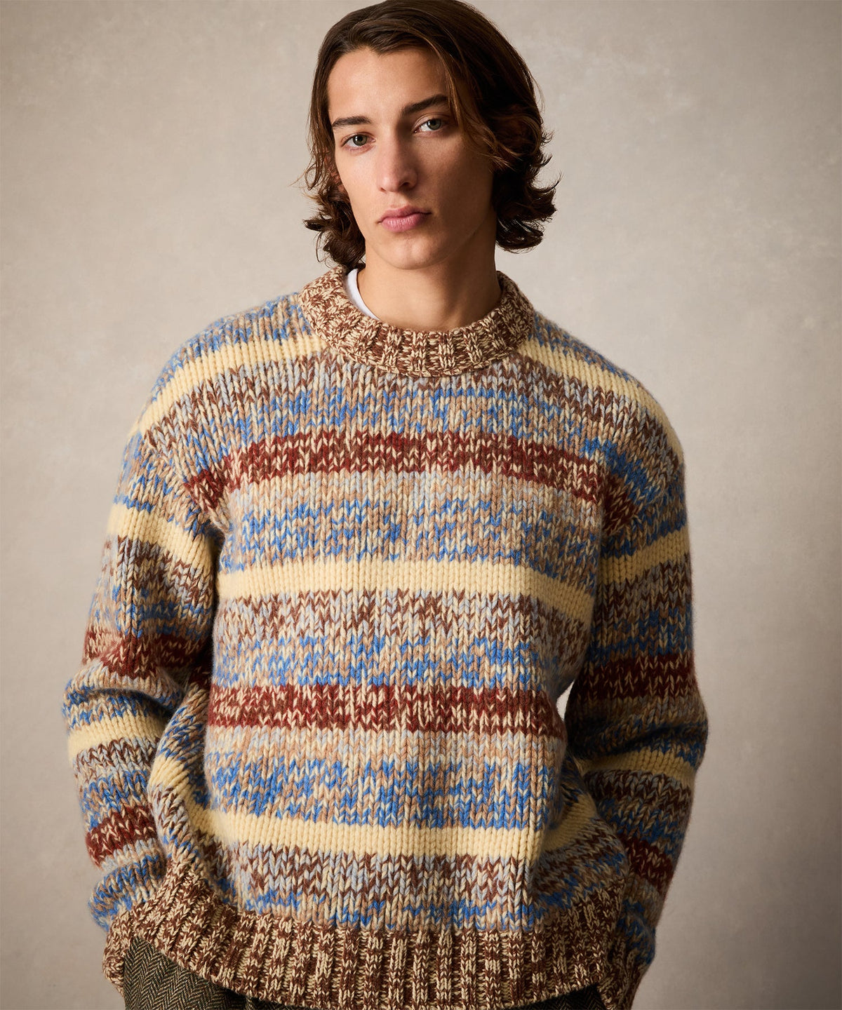 Todd Snyder Mouliné Striped Crewneck Sweater - Blue Toile
