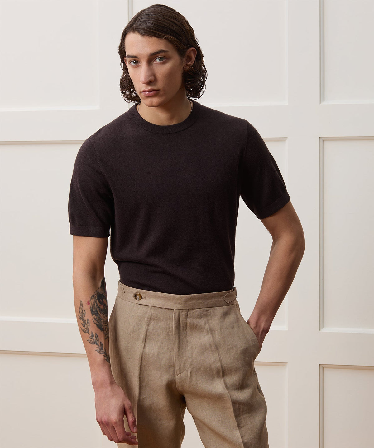 Todd Snyder Silk-Cashmere Sweater Tee - Espresso Bean