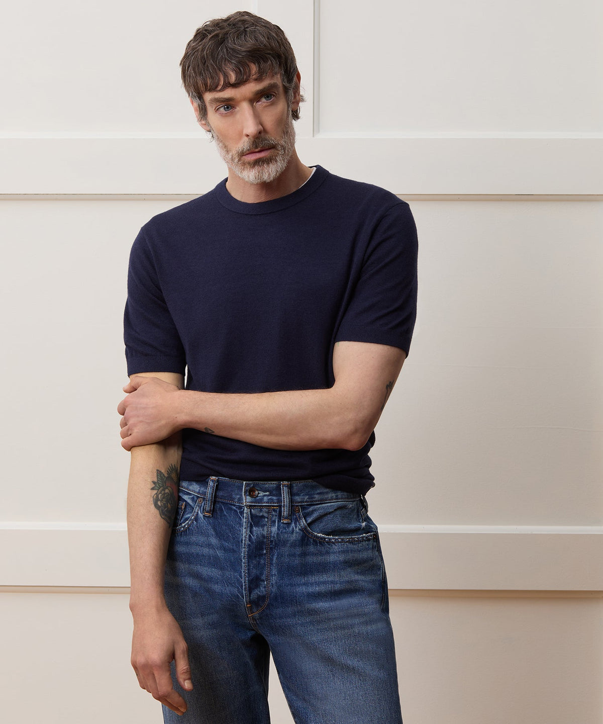 Todd Snyder Silk-Cashmere Sweater Tee - Navy
