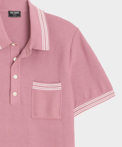 Todd Snyder Tipped Waffle Sweater Polo - Rose Quartz
