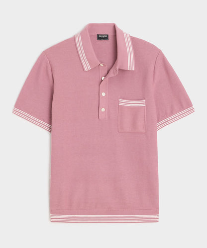 Todd Snyder Tipped Waffle Sweater Polo - Rose Quartz