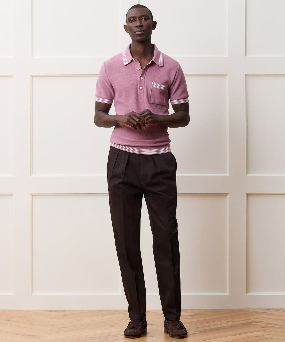 Todd Snyder Tipped Waffle Sweater Polo - Rose Quartz