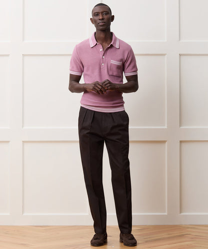 Todd Snyder Tipped Waffle Sweater Polo - Rose Quartz