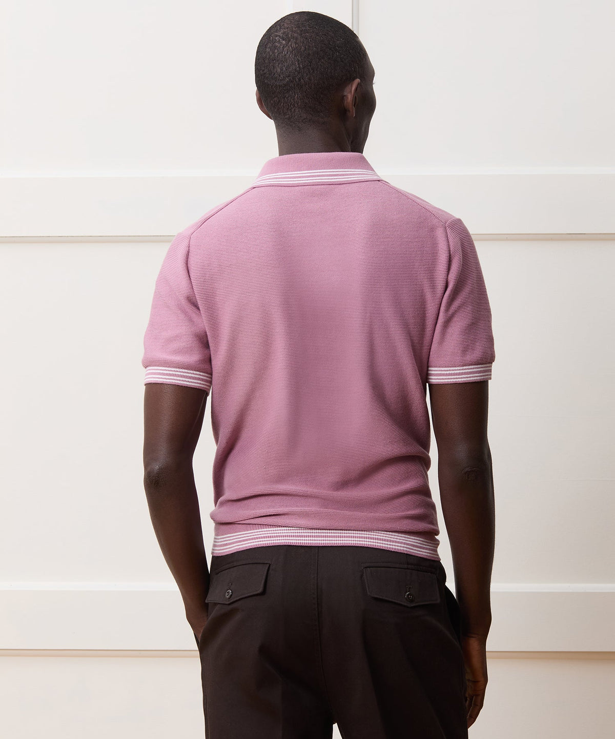 Todd Snyder Tipped Waffle Sweater Polo - Rose Quartz