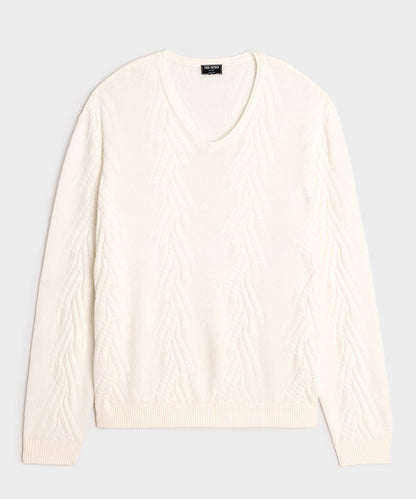 Todd Snyder Cotton V-Neck Fisherman Sweater - New White