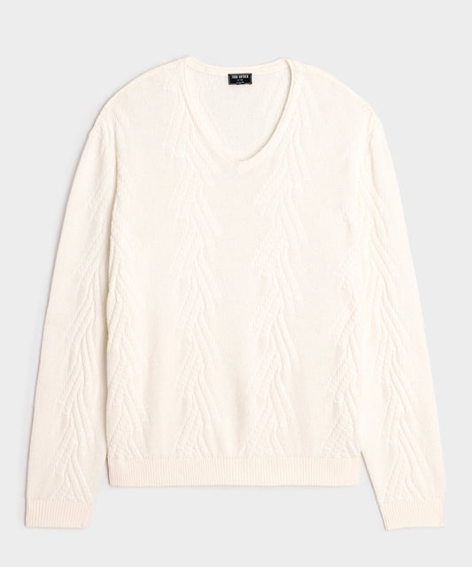Todd Snyder Cotton V-Neck Fisherman Sweater - New White