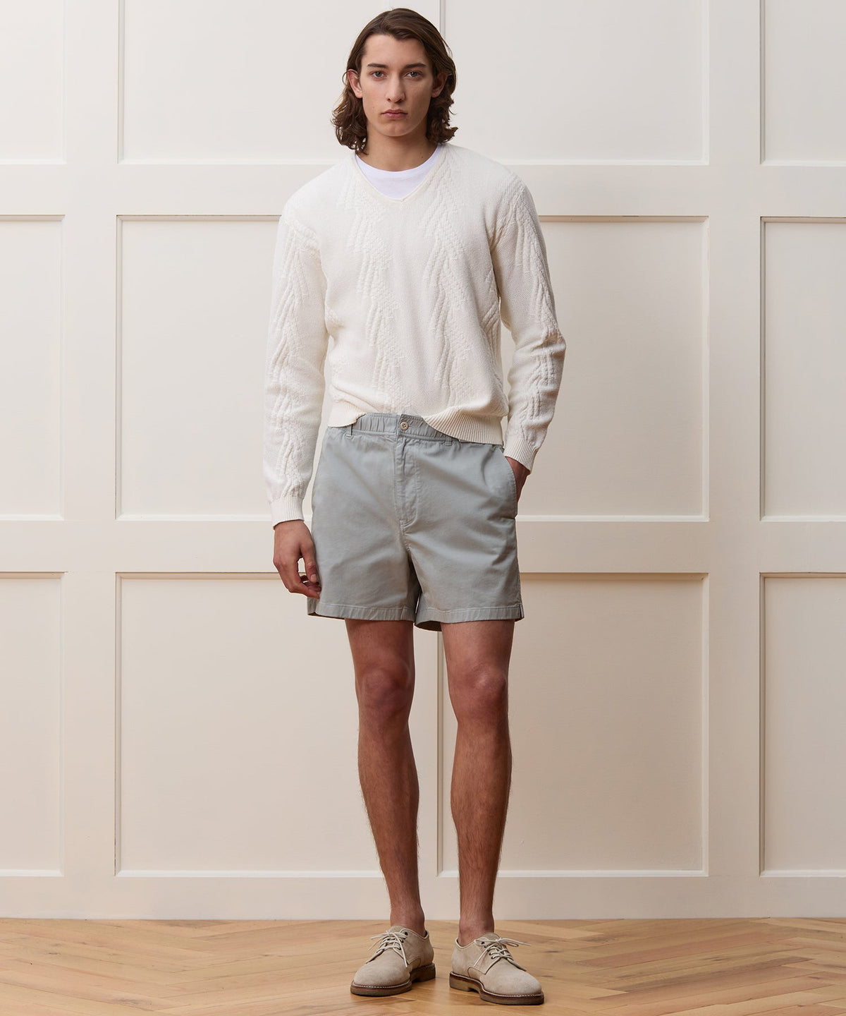 Todd Snyder Cotton V-Neck Fisherman Sweater - New White