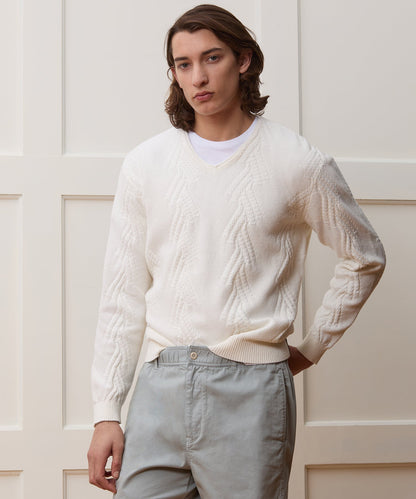 Todd Snyder Cotton V-Neck Fisherman Sweater - New White