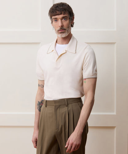 Todd Snyder Silk-Cashmere Tipped Montauk Sweater Polo - Bisque