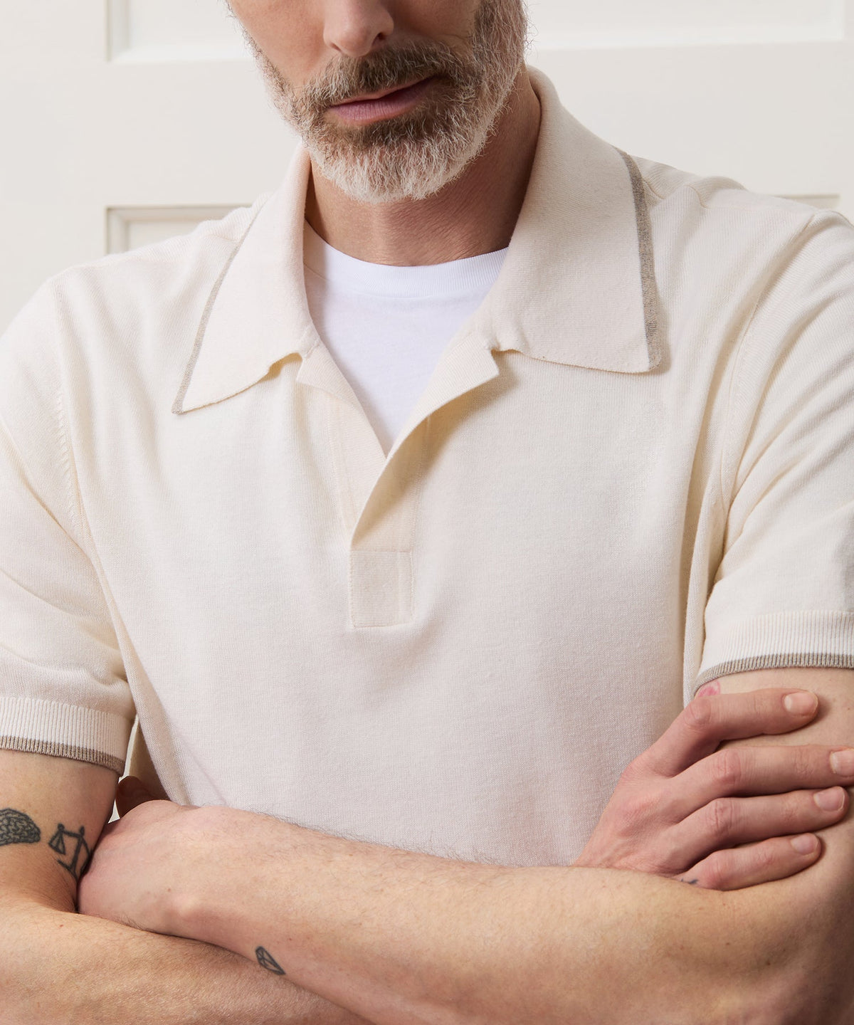 Todd Snyder Silk-Cashmere Tipped Montauk Sweater Polo - Bisque
