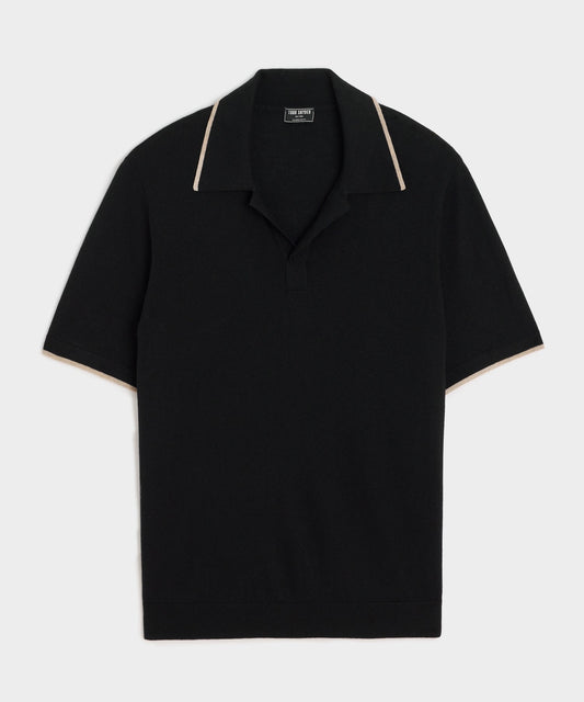 Todd Snyder Silk-Cashmere Tipped Montauk Sweater Polo - Black