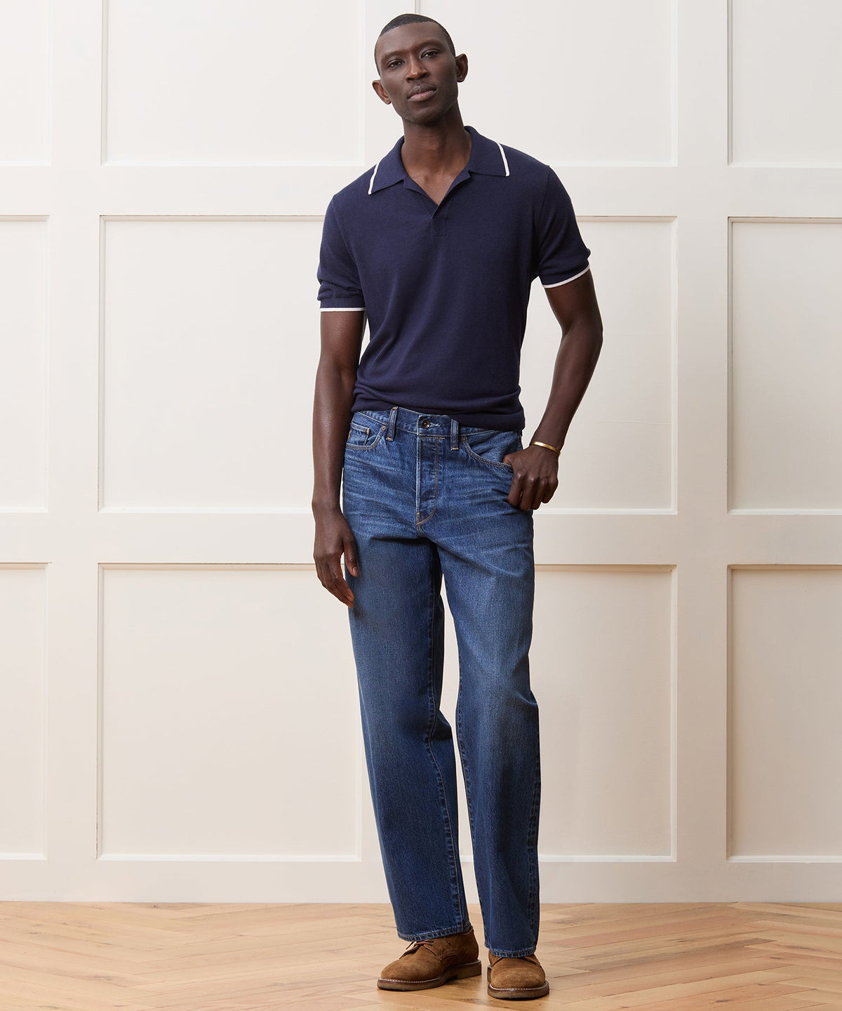 Todd Snyder Silk-Cashmere Tipped Montauk Sweater Polo - Navy