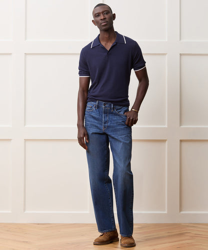 Todd Snyder Silk-Cashmere Tipped Montauk Sweater Polo - Navy