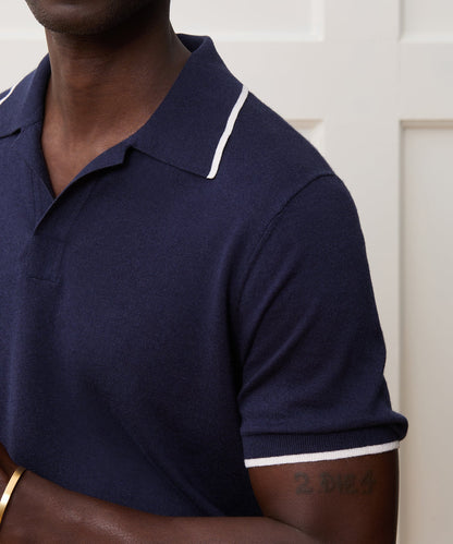 Todd Snyder Silk-Cashmere Tipped Montauk Sweater Polo - Navy