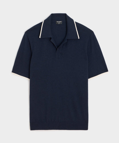 Todd Snyder Silk-Cashmere Tipped Montauk Sweater Polo - Navy