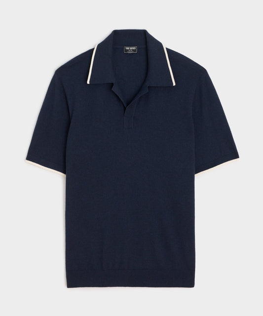 Todd Snyder Silk-Cashmere Tipped Montauk Sweater Polo - Navy