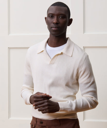Todd Snyder Silk-Cashmere Ribbed Montauk Sweater Polo - Bisque