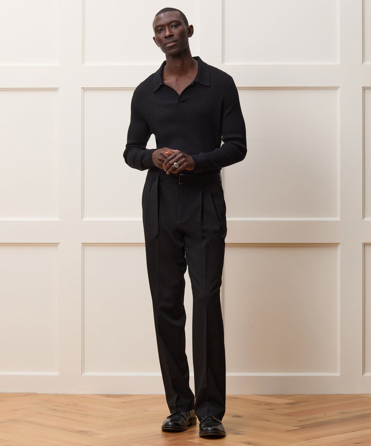 Todd Snyder Silk-Cashmere Ribbed Montauk Sweater Polo - Black