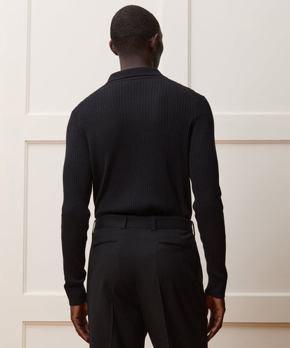 Todd Snyder Silk-Cashmere Ribbed Montauk Sweater Polo - Black