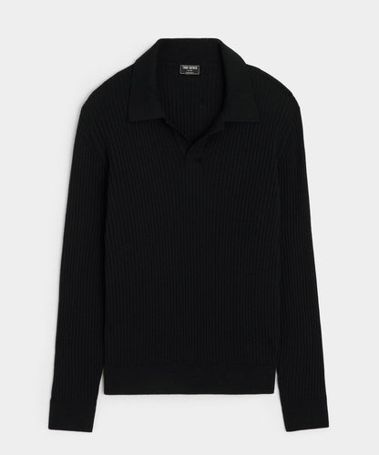 Todd Snyder Silk-Cashmere Ribbed Montauk Sweater Polo - Black