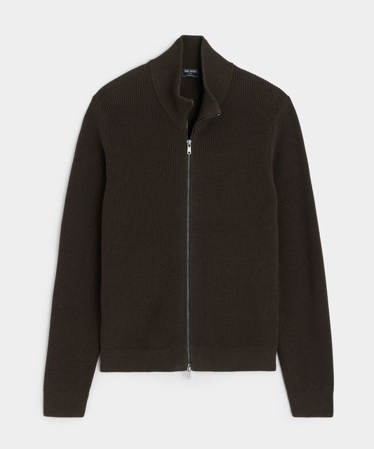 Todd Snyder Beechwood Full-Zip Sweater - Espresso Bean