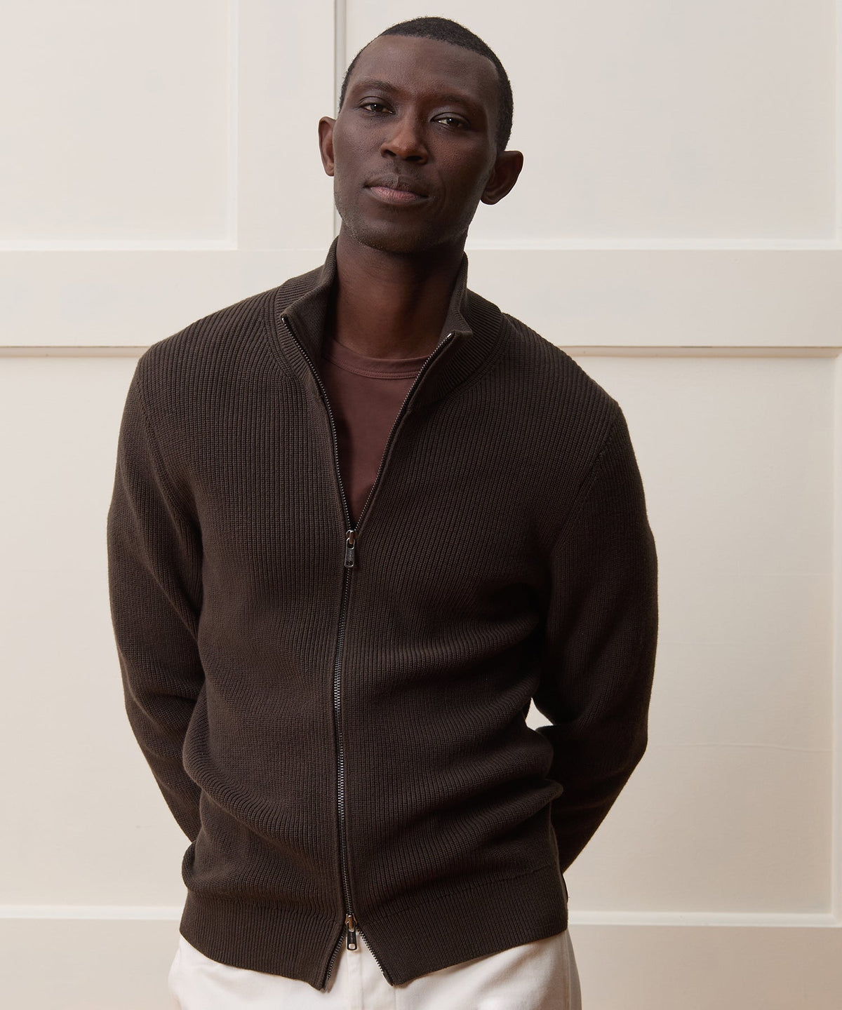 Todd Snyder Beechwood Full-Zip Sweater - Espresso Bean